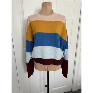 H&M Divided Womens Striped Knit Pink Gold Blue Burgundy Sweater CrewNeck Size S